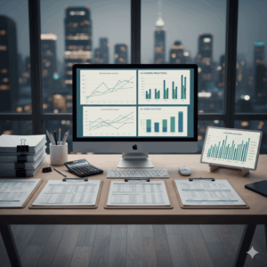 Financial statements and reports showing business performance metrics.