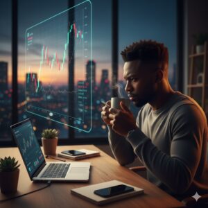 Business owner tracking exchange rate changes on laptop screen