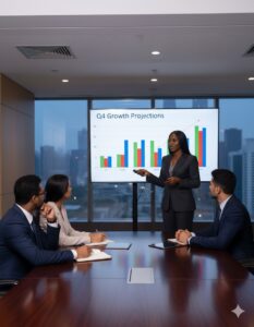 Nigerian entrepreneur presenting financial projections