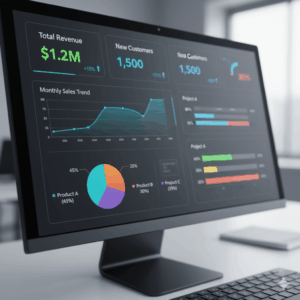 Employee tracking performance goals and KPIs on digital dashboard.