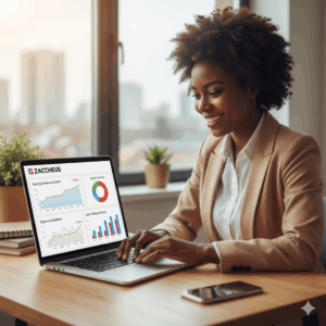 Entrepreneur using Zaccheus app to manage business finances in Nigeria