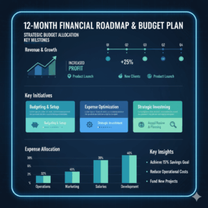Infographic showing a startup’s 12 month financial spending plan.