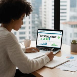 A founder writing in a notebook or reviewing a budget spreadsheet.