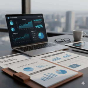 Startup founder preparing pitch deck and financial projections