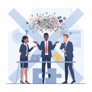 Illustration showing miscommunication between business partners.