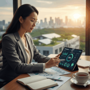 Investor evaluating ESG performance to make funding decisions