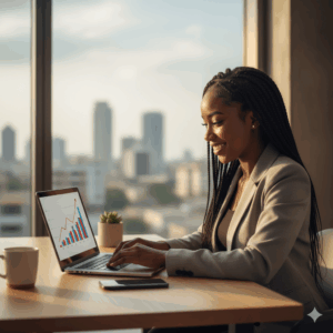 Entrepreneur using Zaccheus to manage finances and business documentation.