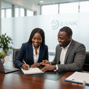 Entrepreneur signing a business loan document.