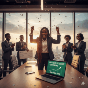 Nigerian startup founder celebrating angel investment success