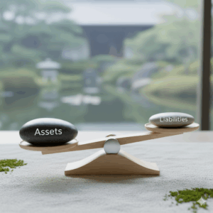Zen stones on a balance representing assets and liabilities.