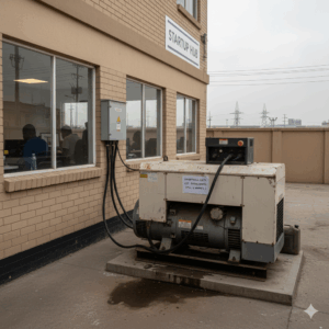 Generator displayed outside a Nigerian business as part of operating costs