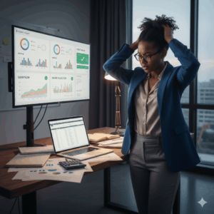 founder confidently reviewing business finances dashboard