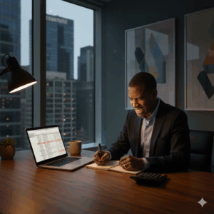 Entrepreneur noticing losses while reviewing reports