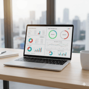 Financial dashboard highlighting profit and expenses
