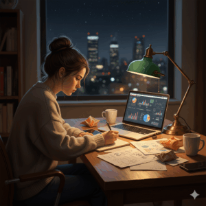 Founder reviewing finances after hours due to delayed payments