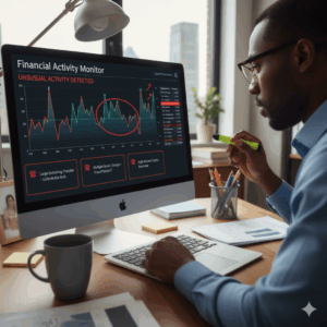 Financial dashboard highlighting unusual activity