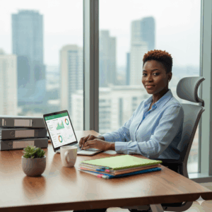 Business owner confidently tracking stamp duty on electronic transfers in Nigeria