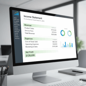 Income statement showing revenue, expenses, and profit