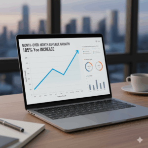 Startup revenue growth chart on laptop