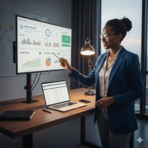 founder viewing financial dashboard with project and recurring revenue insights