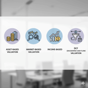 Comparison of common business valuation methods including asset-based, market-based, income-based, and discounted cash flow.