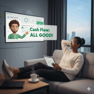 founder reviewing financial dashboard with Zaccheus AI insights