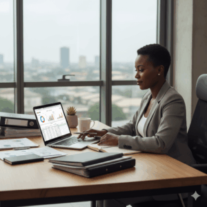 Small business owner confident and prepared for FIRS audit with proper financial records