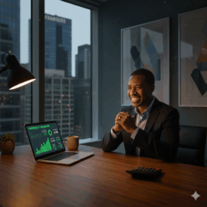 Founder confidently reviewing profitability dashboard