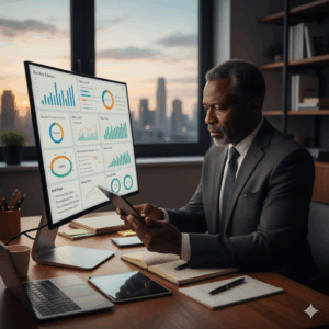 Investor reviewing startup financial metrics on tablet