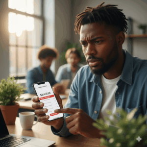 Freelancer checking unpaid invoice on phone