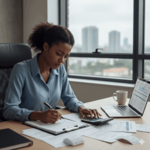 Nigerian entrepreneur reviewing tax documents after losing money to Withholding Tax WHT