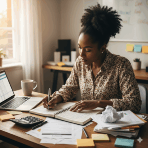 Small business owner tracking invoices manually