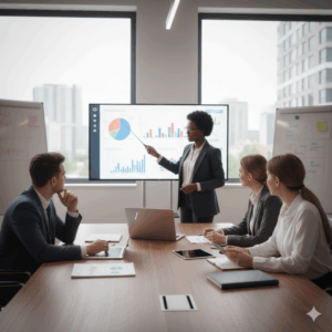 Founder presenting financial performance to investors