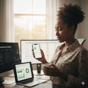 Founder checking finances on phone during workday