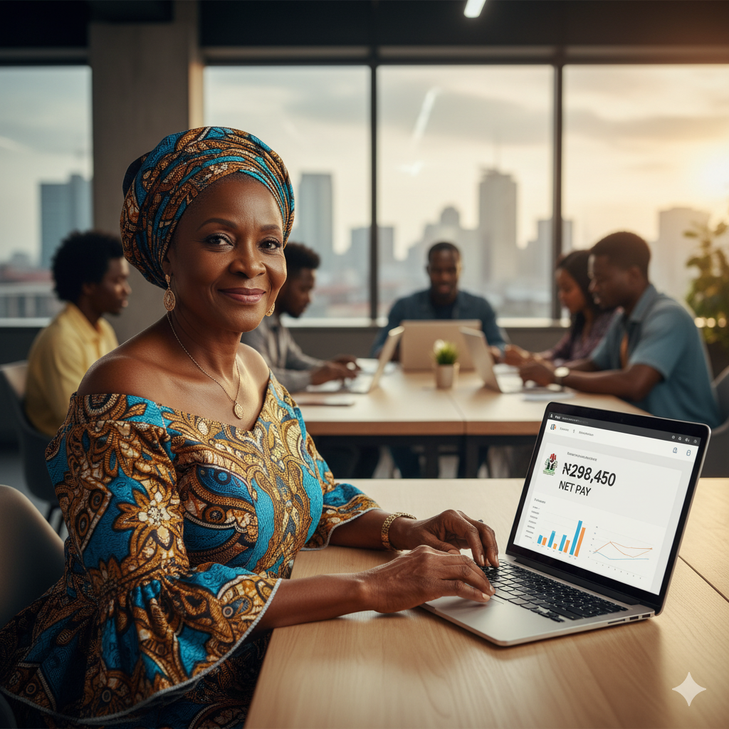 Nigerian SME founder using payroll management system in Lagos